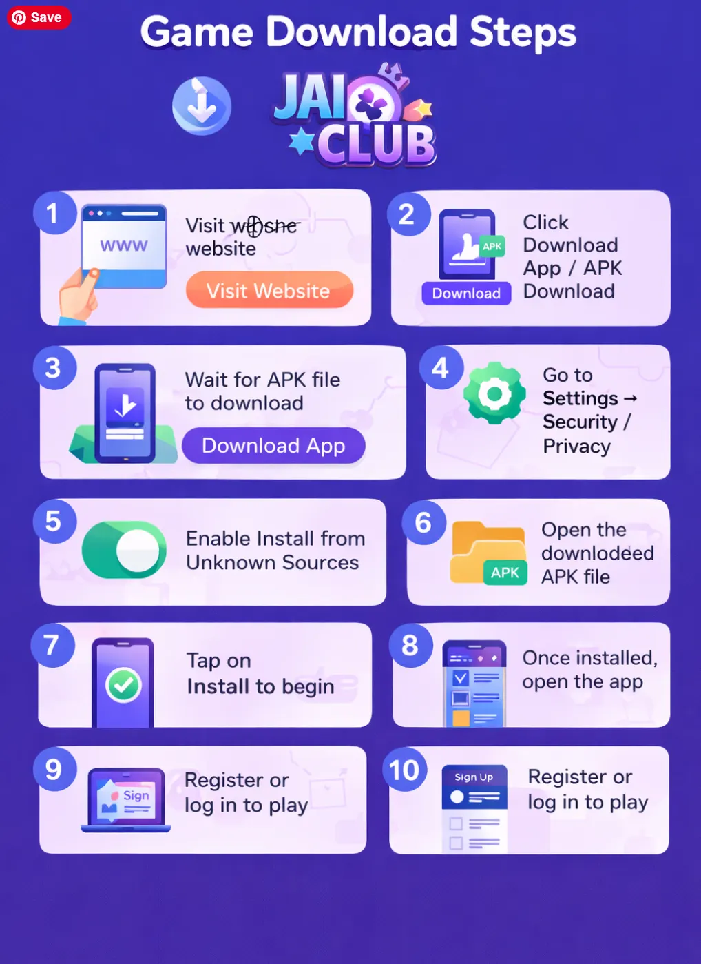 Jai Club APK installation steps from website download to app login